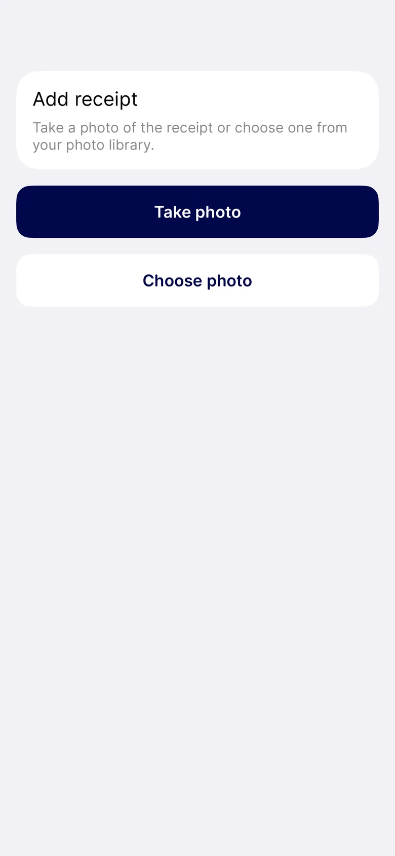 Tap Take photo and photograph the receipt, or choose a picture from your photo library.