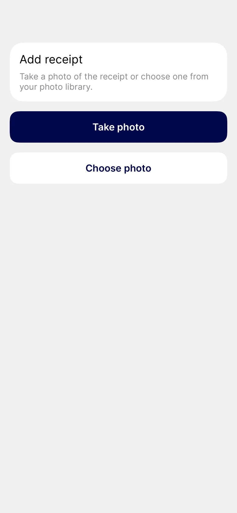 Tap Take photo and photograph the receipt, or choose a picture from your photo library.